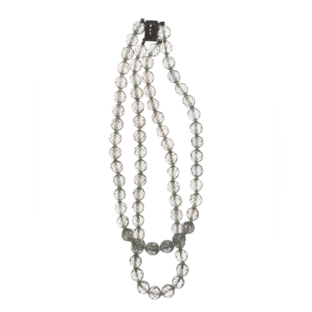 Vintage Clear Bead Metall Signed Necklace